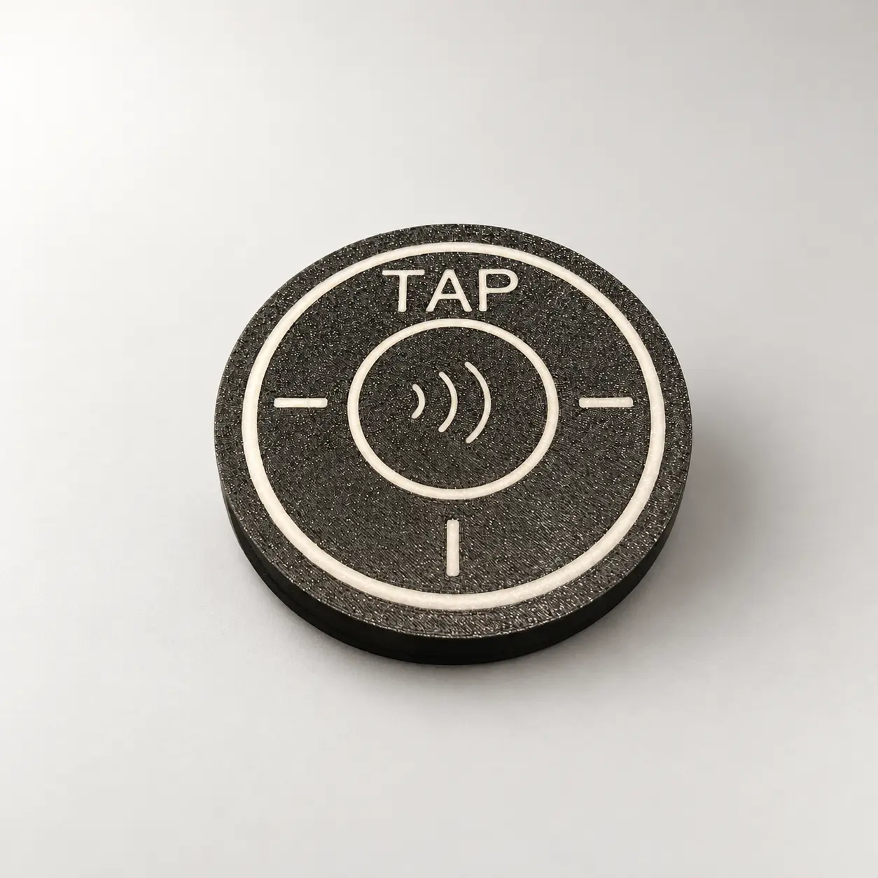 Black Halo Pulse with white TAP lettering, rings and NFC symbol